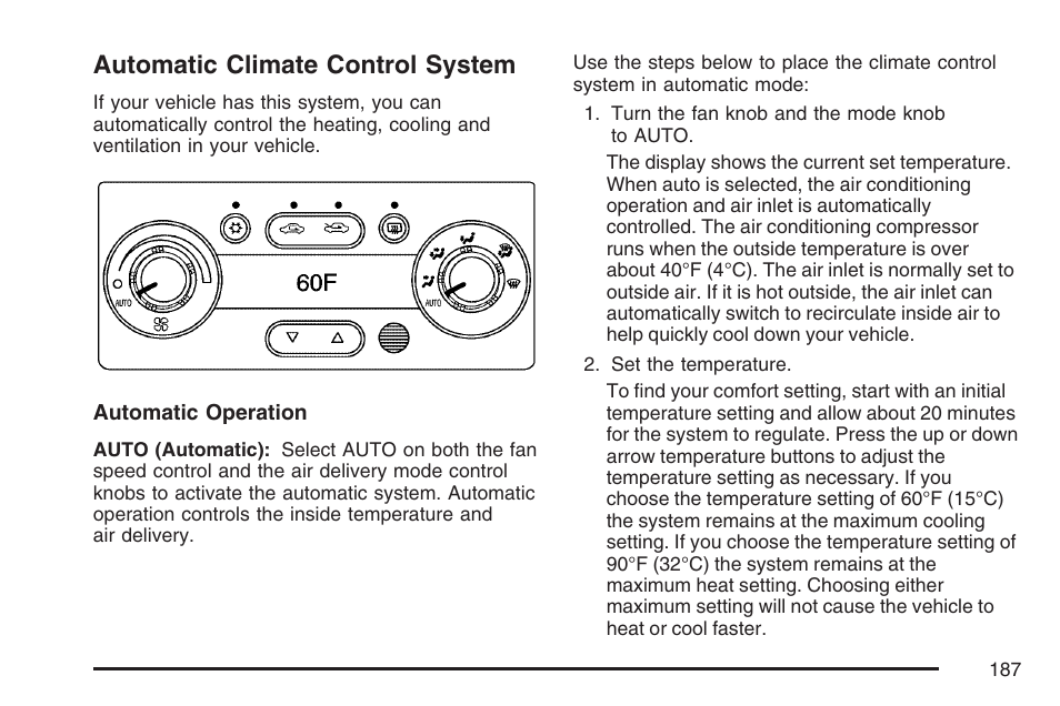 Automatic climate control system, Automatic, Climate control system | Pontiac 2007 G6 User Manual | Page 187 / 486