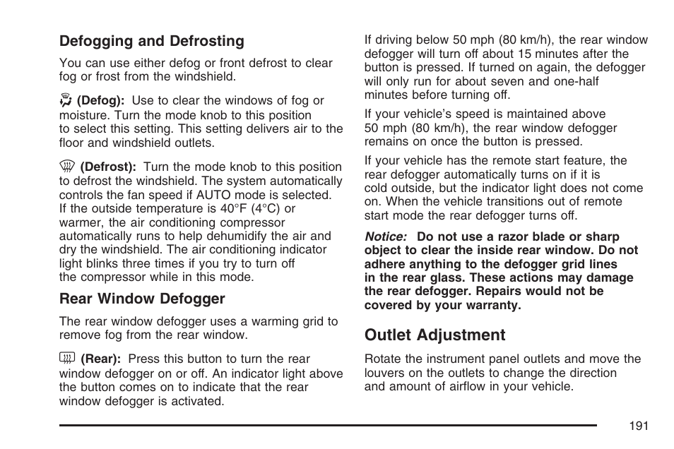 Outlet adjustment | Pontiac 2007 G6 User Manual | Page 191 / 486