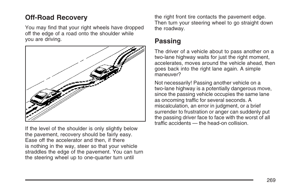Off-road recovery, Passing, Off-road recovery passing | Pontiac 2007 G6 User Manual | Page 269 / 486