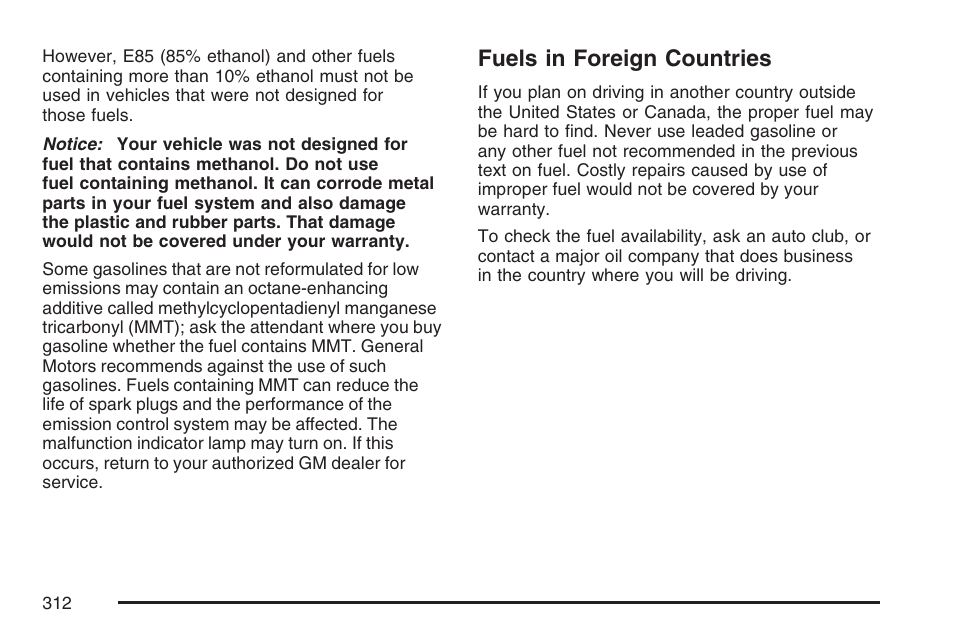 Fuels in foreign countries | Pontiac 2007 G6 User Manual | Page 312 / 486