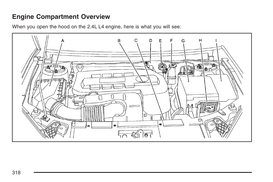 Engine compartment overview | Pontiac 2007 G6 User Manual | Page 318 / 486
