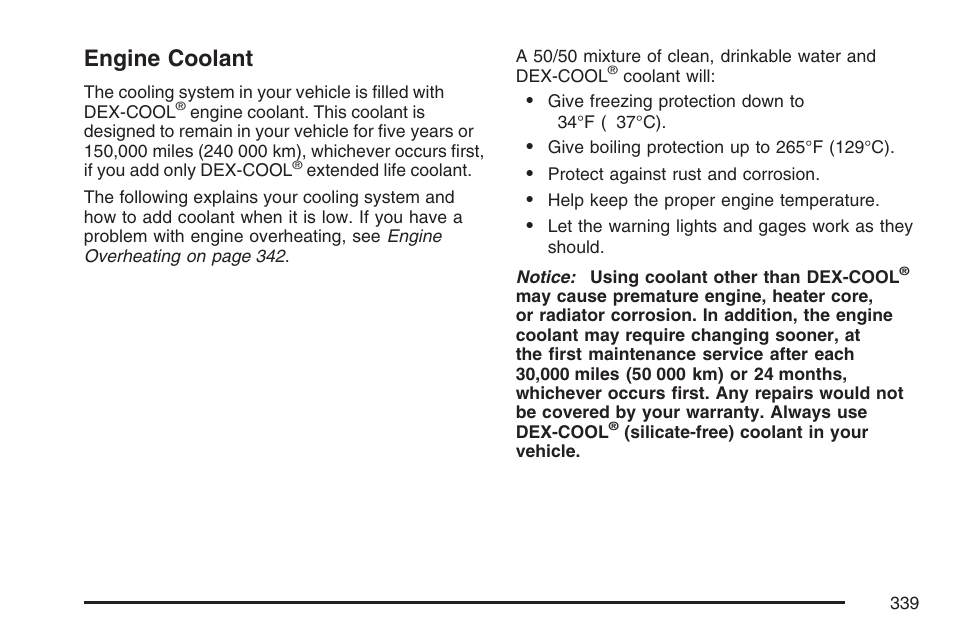 Engine coolant, Engine, Coolant | Pontiac 2007 G6 User Manual | Page 339 / 486