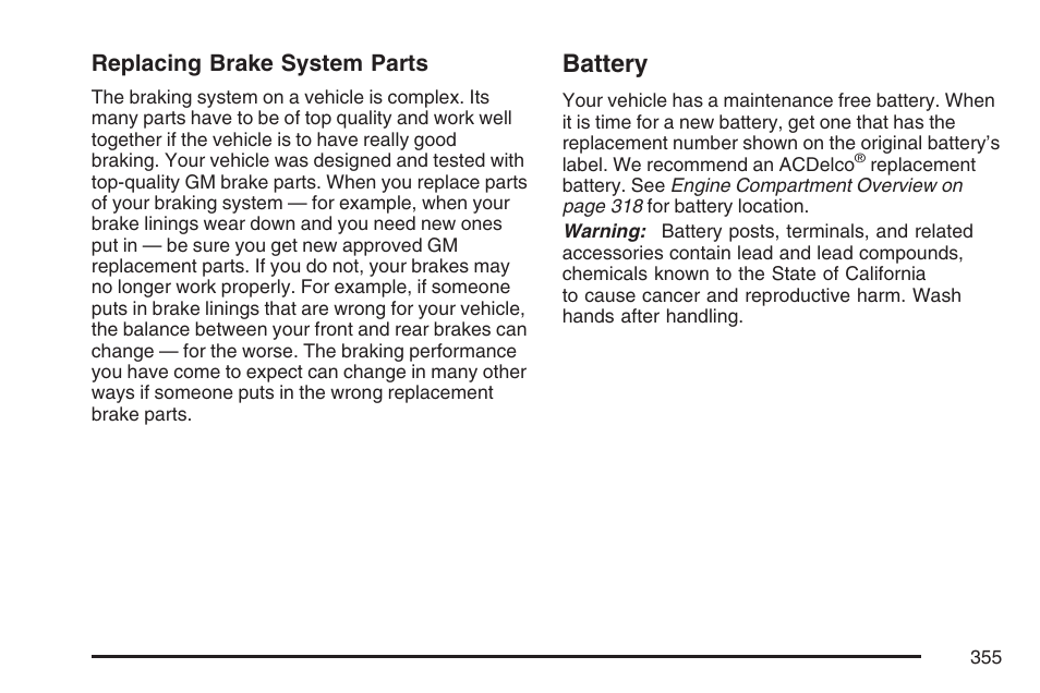 Battery | Pontiac 2007 G6 User Manual | Page 355 / 486