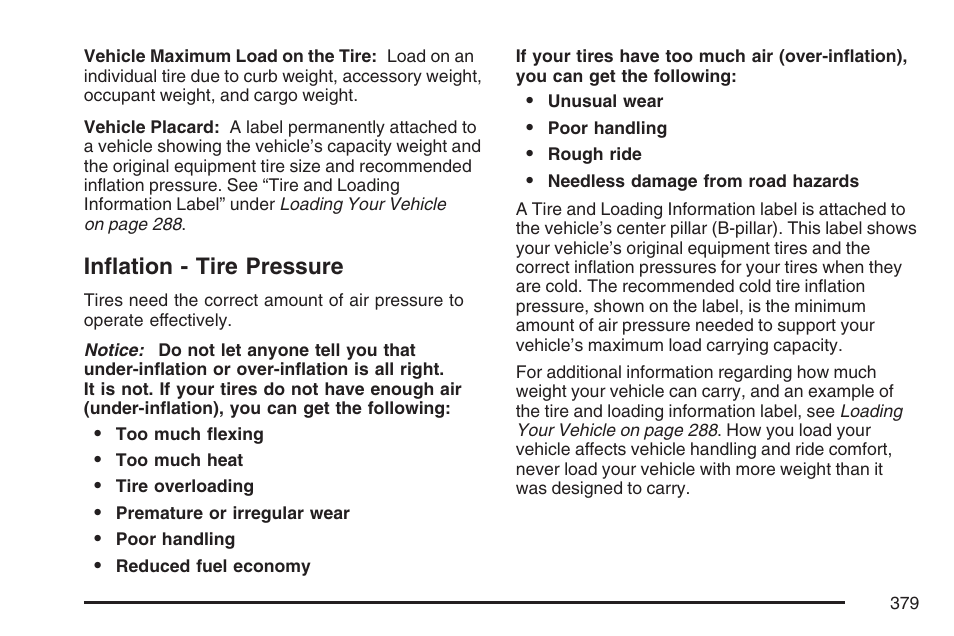 Inflation - tire pressure | Pontiac 2007 G6 User Manual | Page 379 / 486