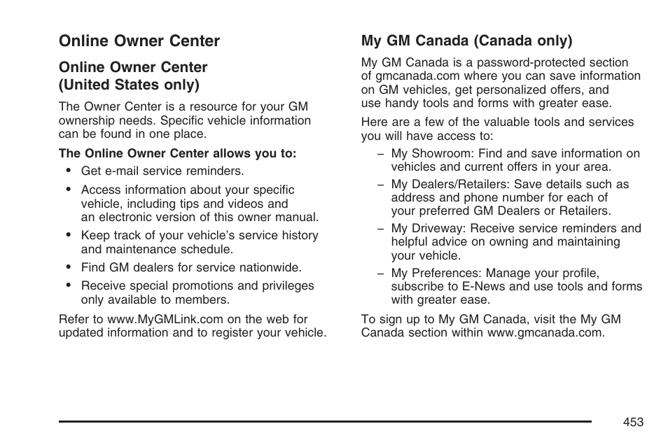 Online owner center | Pontiac 2007 G6 User Manual | Page 453 / 486