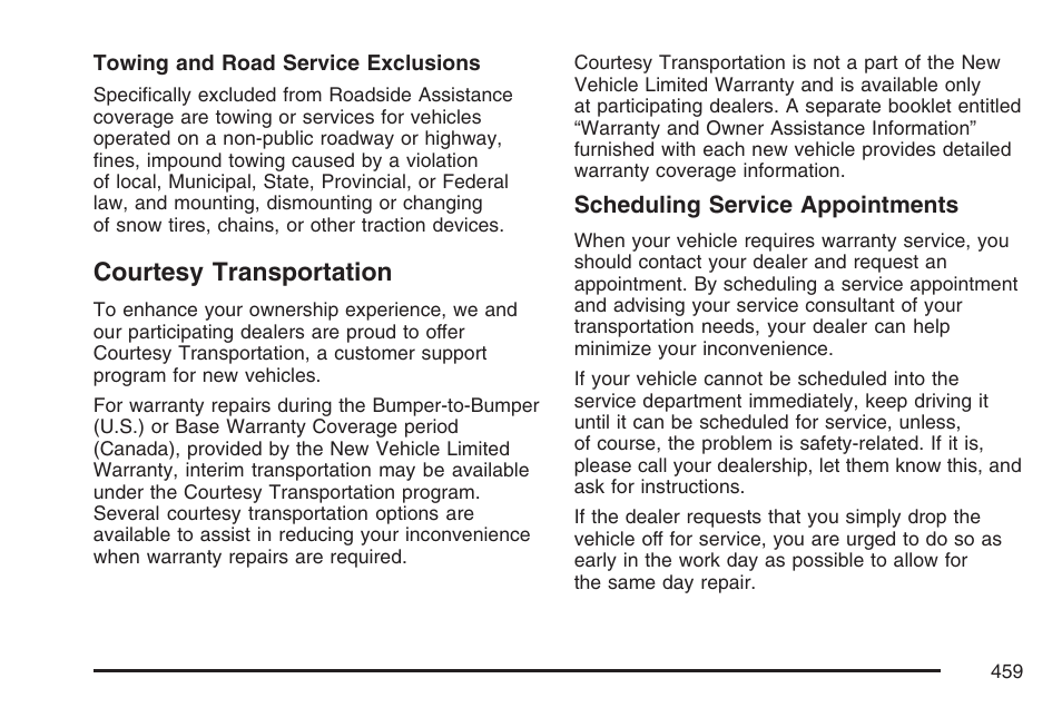 Courtesy transportation | Pontiac 2007 G6 User Manual | Page 459 / 486