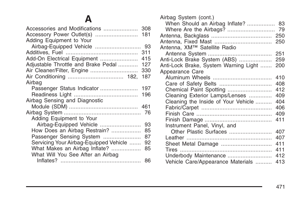 Index | Pontiac 2007 G6 User Manual | Page 471 / 486