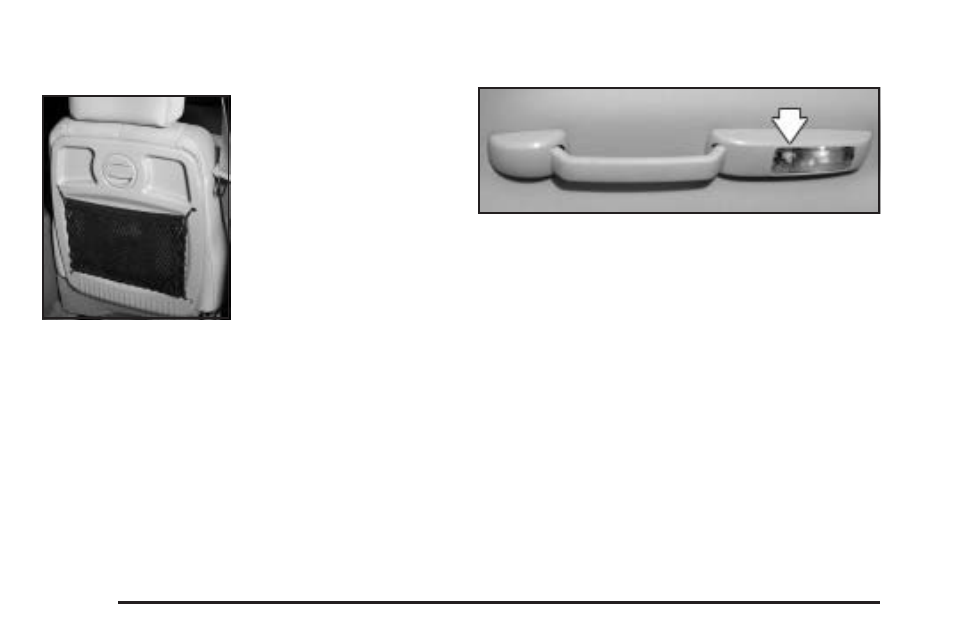 Front seat storage net, Center console storage area, Assist handles | Convenience net | Pontiac 2005 Grand Prix User Manual | Page 104 / 444