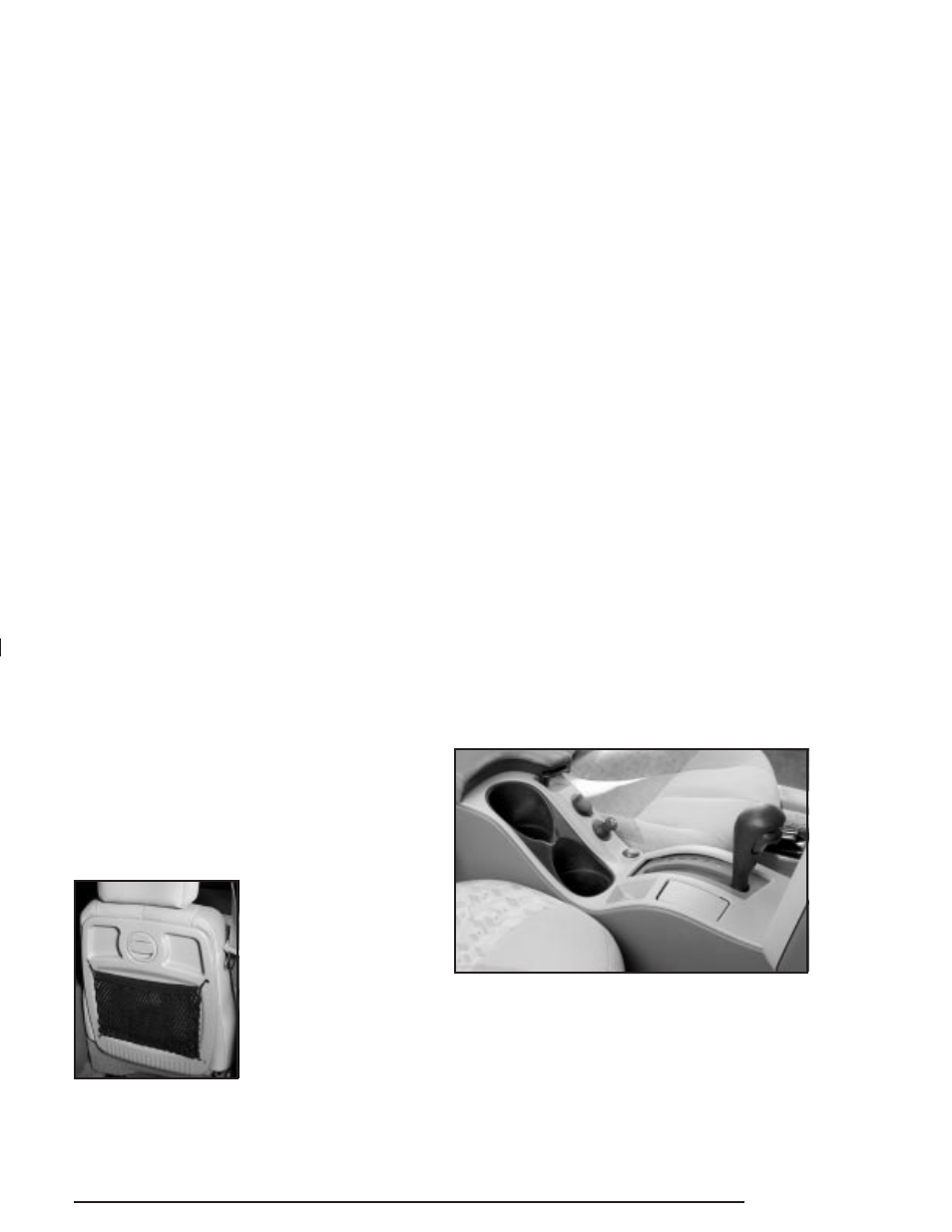 Front seat storage net, Center console storage area | Pontiac 2004 Grand Prix User Manual | Page 101 / 432