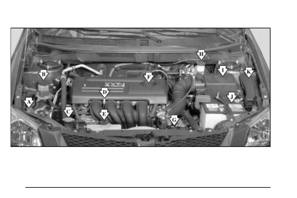 Engine compartment overview | Pontiac 2003 Vibe User Manual | Page 257 / 381