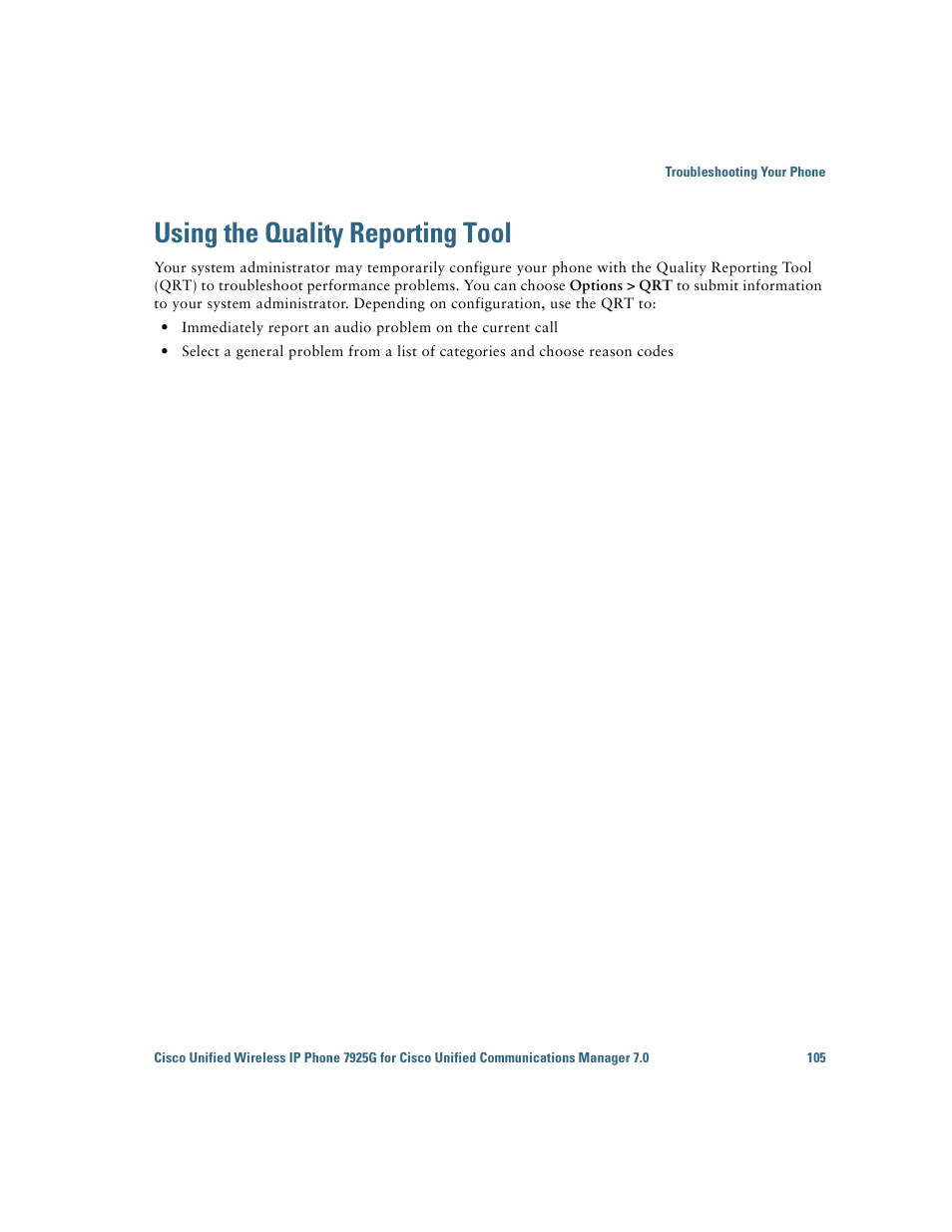 Using the quality reporting tool | Cisco Cisco Unified Wireless IP Phone 7925G User Manual | Page 113 / 126