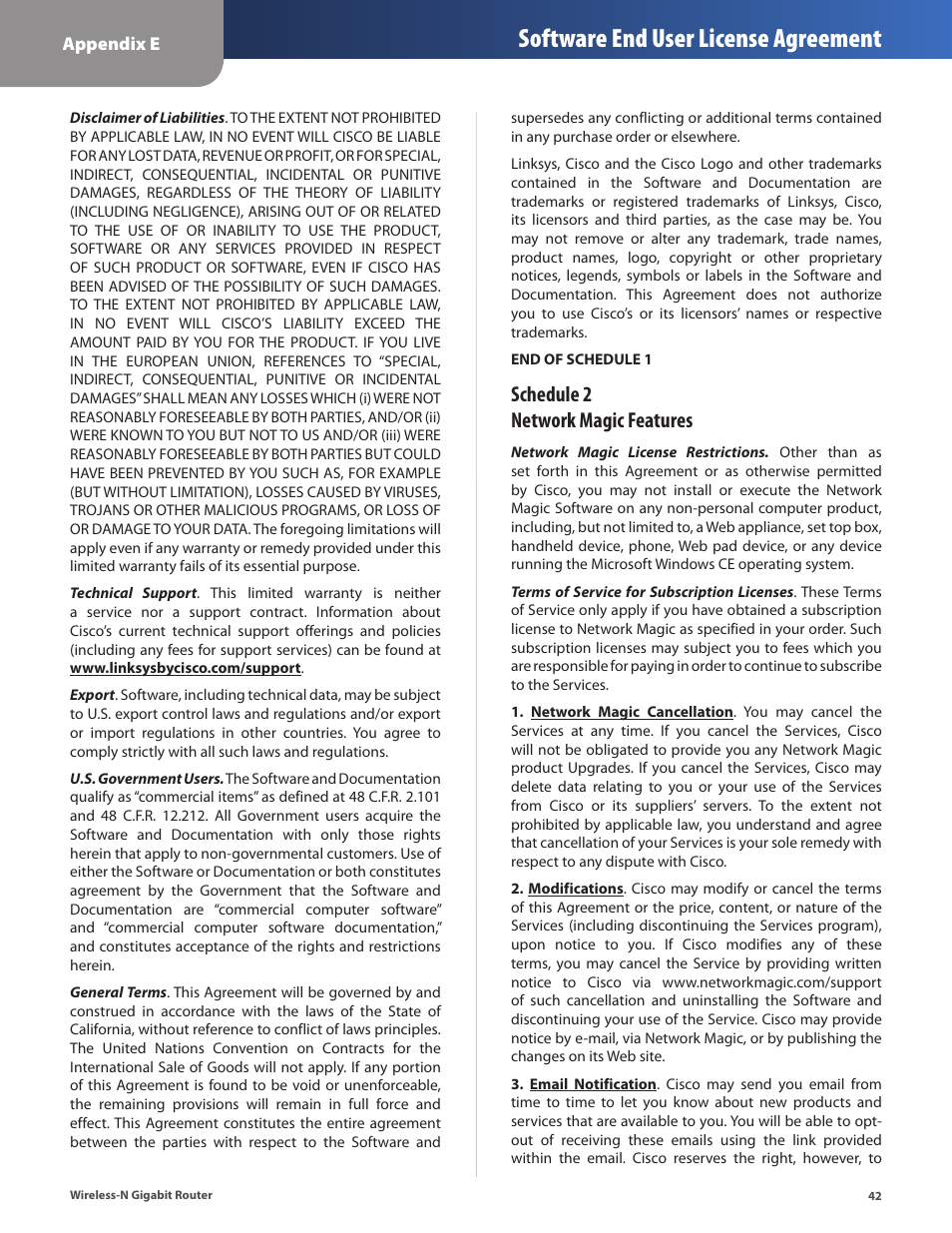 Software end user license agreement, Schedule 2 network magic features | Cisco WRT310N User Manual | Page 43 / 53