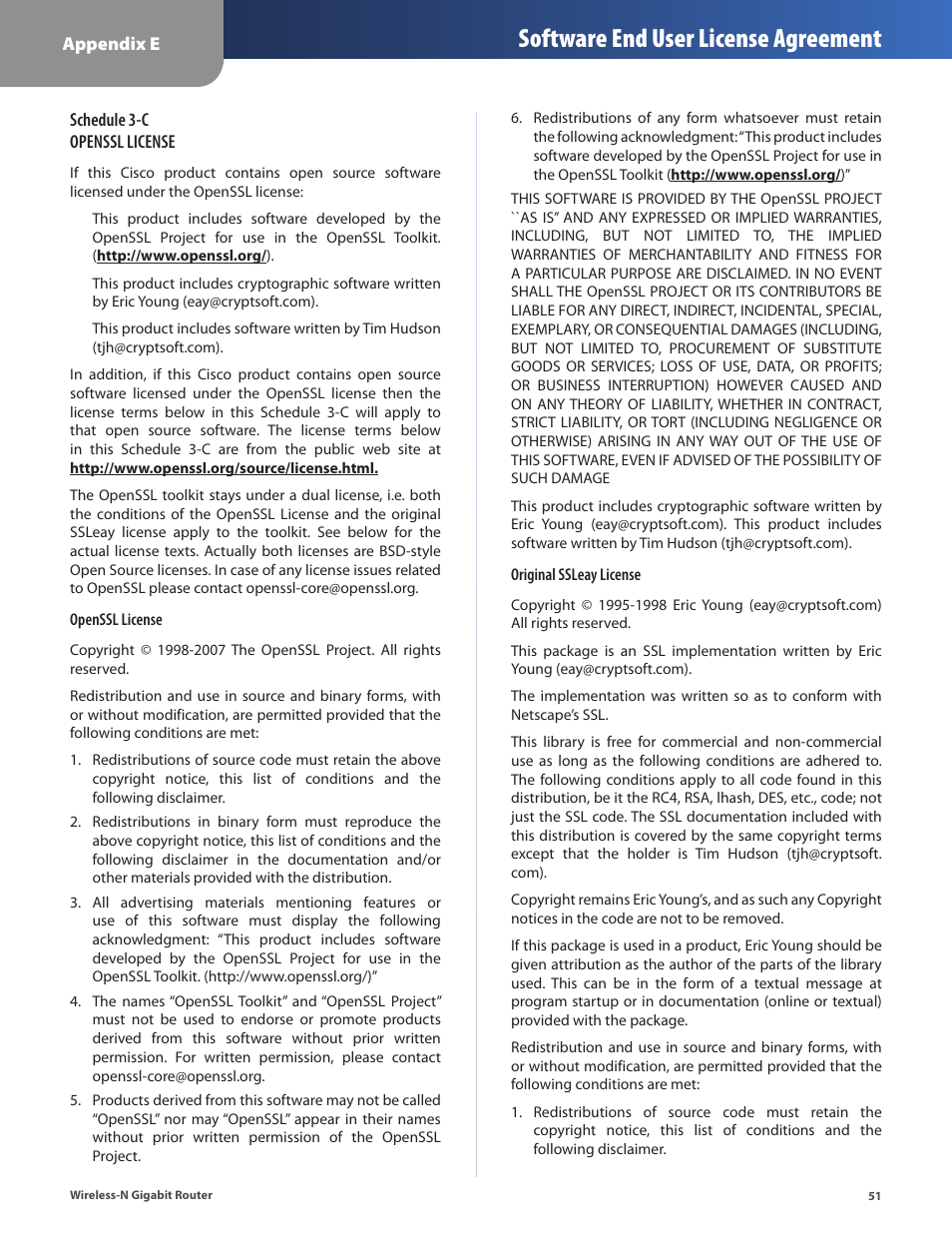 Software end user license agreement | Cisco WRT310N User Manual | Page 52 / 53