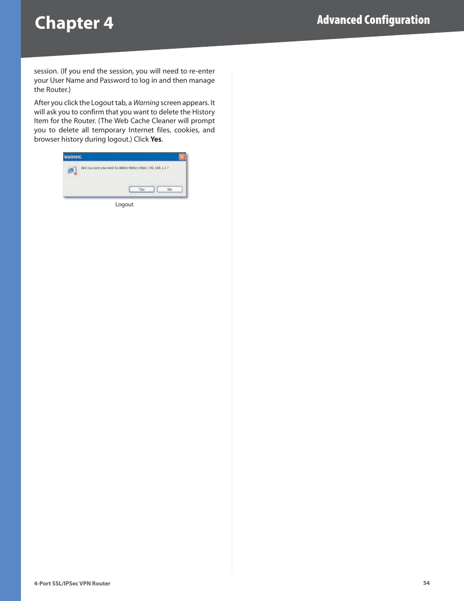 Chapter 4, Advanced configuration | Cisco 4-Port SSL/IPSec VPN Router RVL200 User Manual | Page 62 / 117