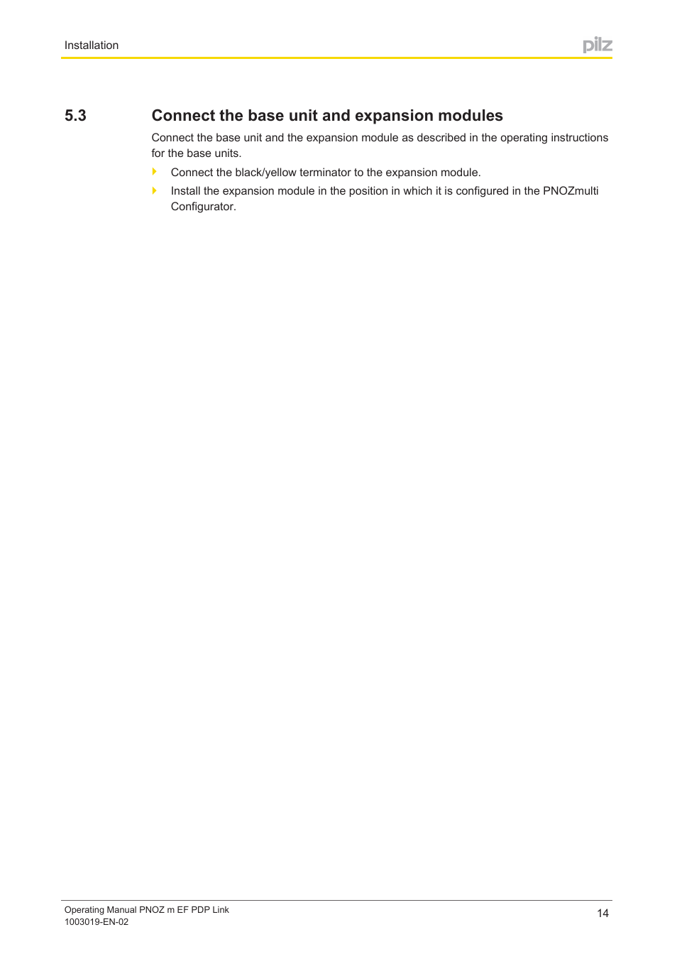 3 connect the base unit and expansion modules, Connect the base unit and expansion modules | Pilz PNOZ m EF PDP Link User Manual | Page 14 / 27