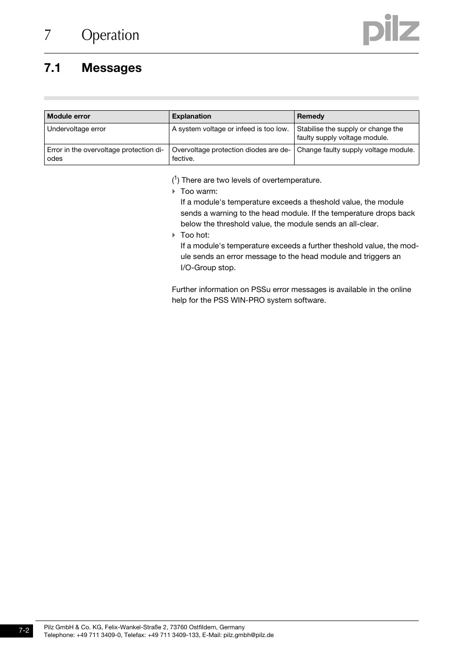 7operation, 1 messages | Pilz PSSu H SB User Manual | Page 24 / 33