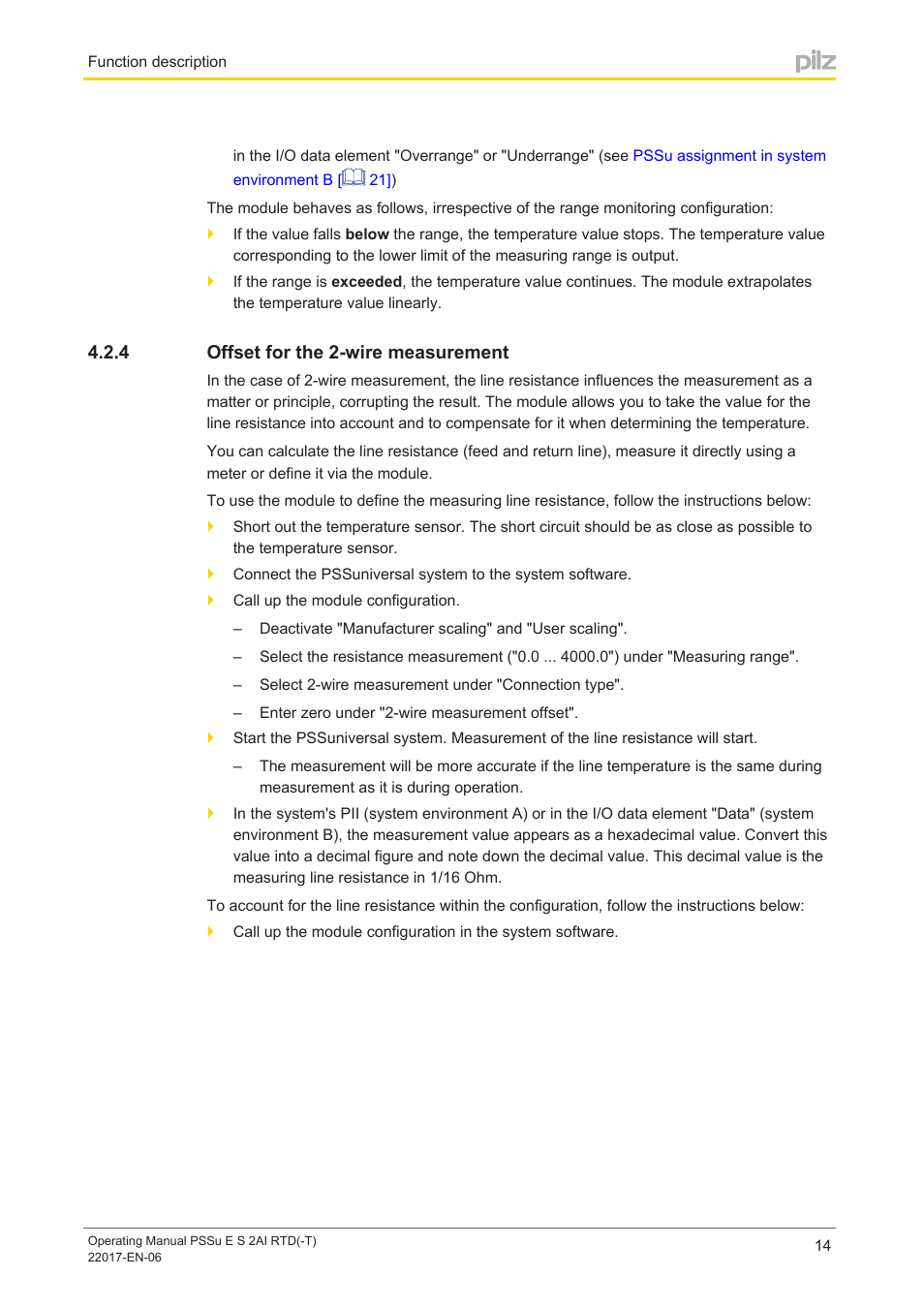 4 offset for the 2-wire measurement, Offset for the 2­wire measurement | Pilz PSSu E S 2AI RTD User Manual | Page 14 / 39