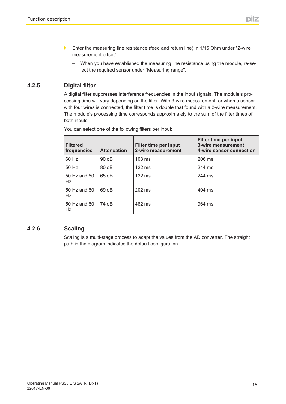 5 digital filter, 6 scaling, Digital filter | Scaling | Pilz PSSu E S 2AI RTD User Manual | Page 15 / 39