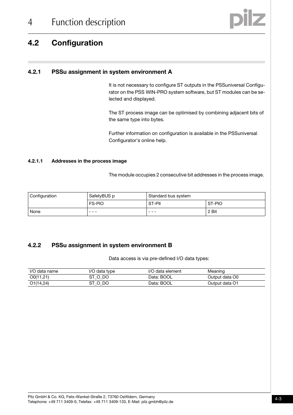Configuration, 1 pssu assignment in system environment a, 1 addresses in the process image | 2 pssu assignment in system environment b, 4function description, 2 configuration | Pilz PSSu E S 2DOR 10 User Manual | Page 19 / 38