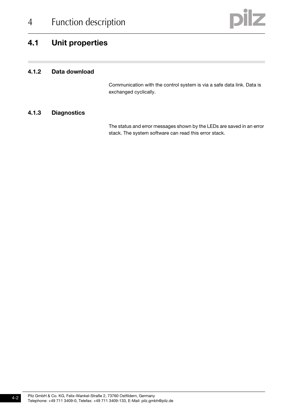 2 data download, 3 diagnostics, 4function description | 1 unit properties | Pilz PDP67 F 8DI ION User Manual | Page 14 / 32