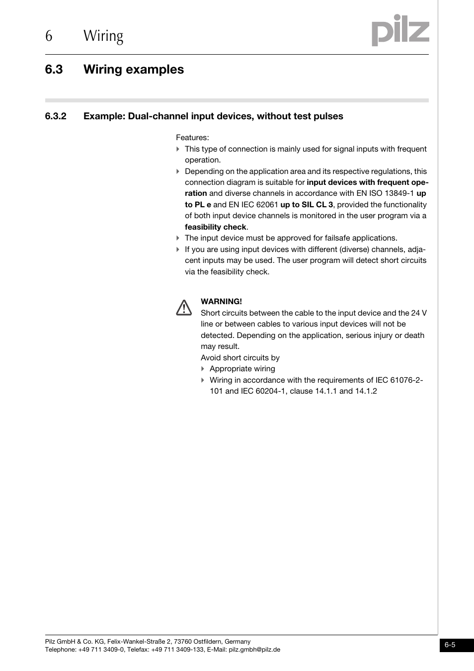 6wiring, 3 wiring examples | Pilz PDP67 F 8DI ION User Manual | Page 21 / 32