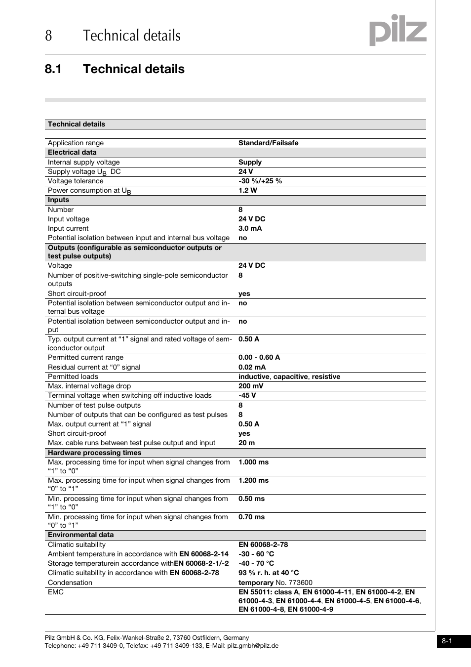 Technical details, 8technical details, 1 technical details | Pilz PDP67 F 8DI ION User Manual | Page 28 / 32