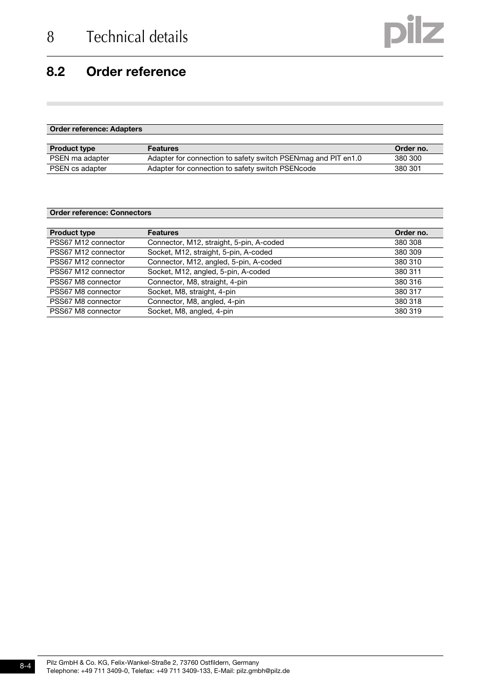 8technical details, 2 order reference | Pilz PDP67 F 8DI ION User Manual | Page 31 / 32