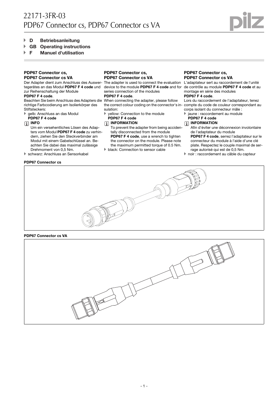 Pilz PDP67 Connector cs User Manual | 4 pages