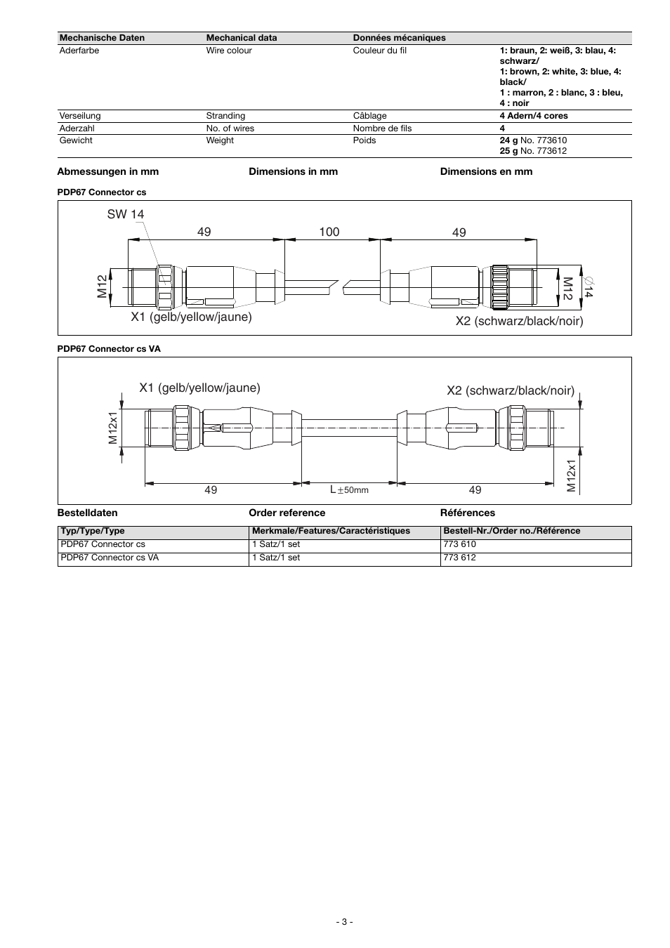 X1 (gelb/yellow/jaune) x2 (schwarz/black/noir) | Pilz PDP67 Connector cs User Manual | Page 3 / 4