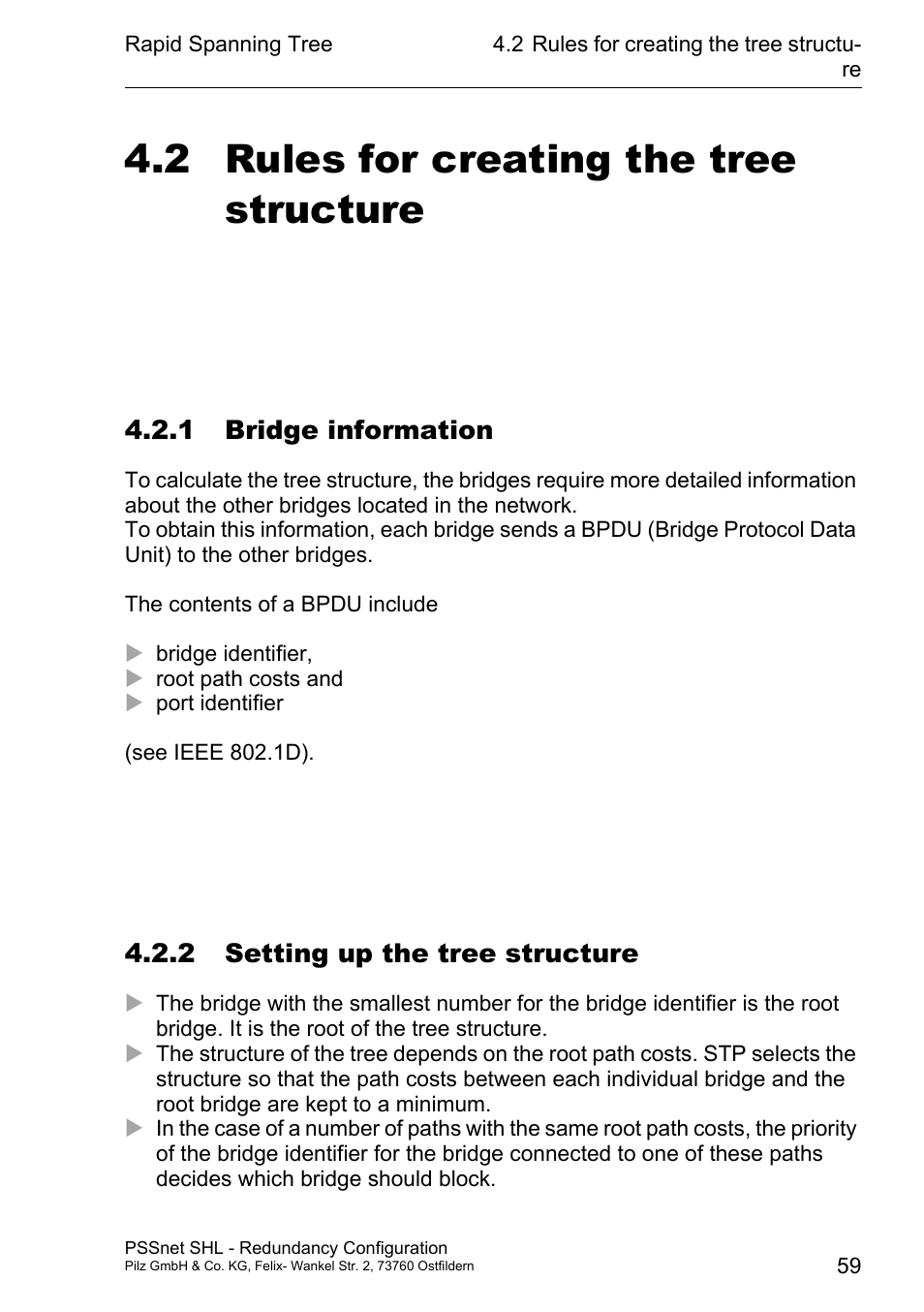 Rules for creating the tree structure, 1 bridge information, 2 setting up the tree structure | 2 rules for creating the tree structure | Pilz PSSnet SHL 8T MRP User Manual | Page 59 / 86