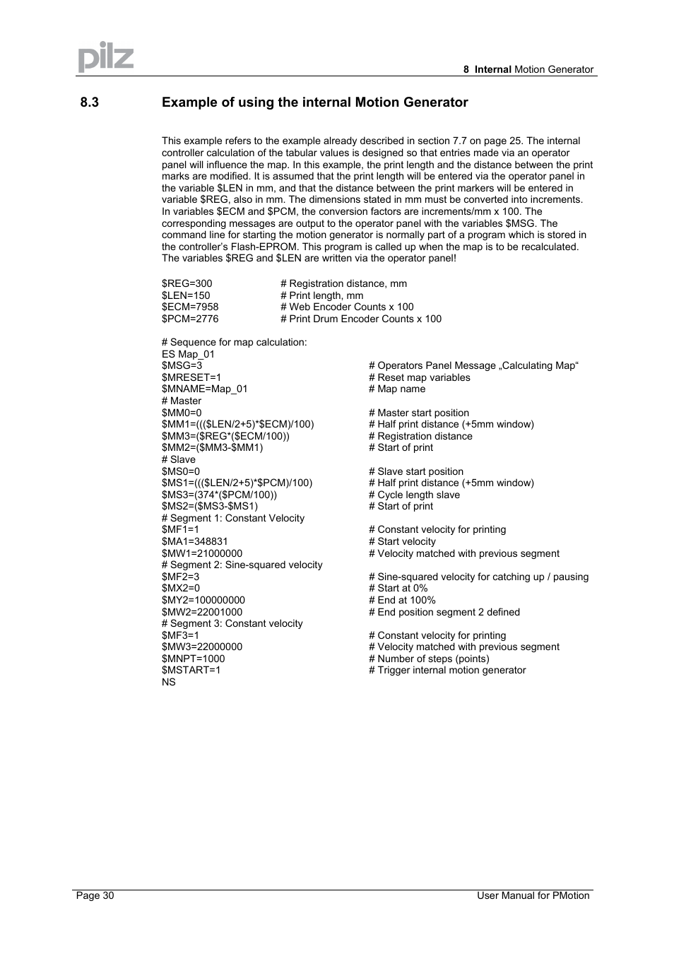 3 example of using the internal motion generator | Pilz PMCprimo 16+.00/0/1/6/4 User Manual | Page 30 / 56