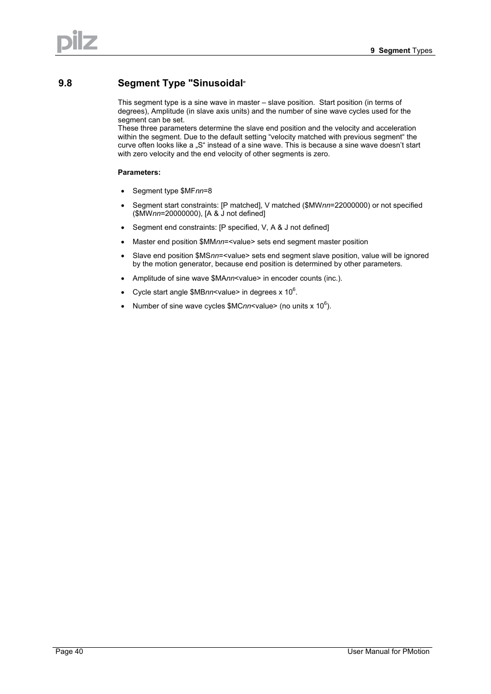 8 segment type "sinusoidal | Pilz PMCprimo 16+.00/0/1/6/4 User Manual | Page 40 / 56