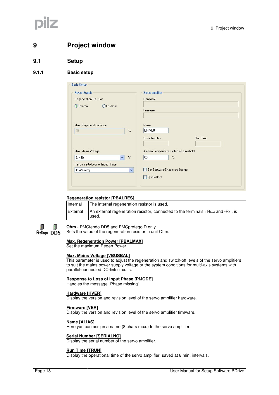 9project window, 1 setup | Pilz PMCprimo Drive2.01/21/5/230-480V User Manual | Page 18 / 56