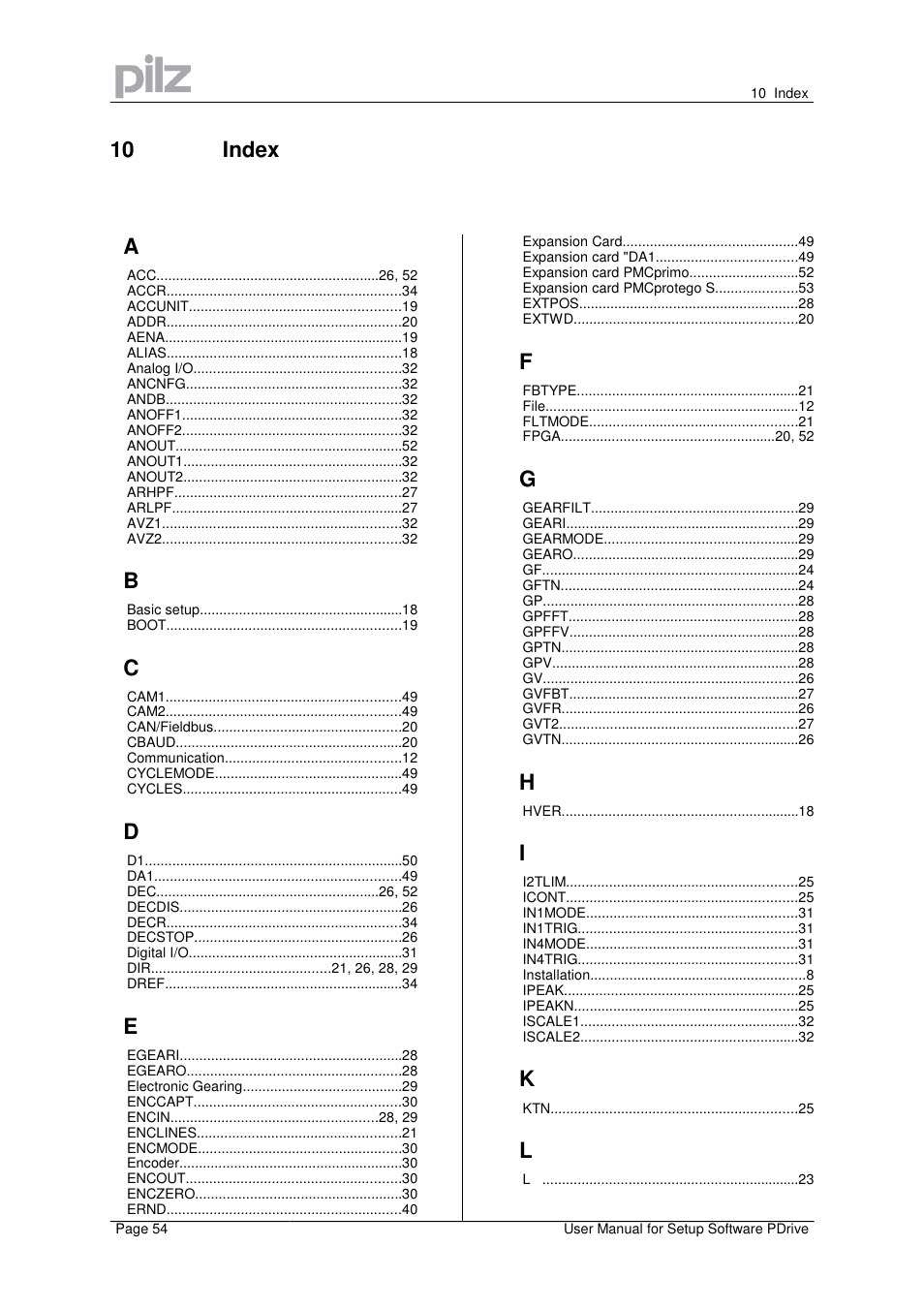 10 index a | Pilz PMCprimo Drive2.01/21/5/230-480V User Manual | Page 54 / 56