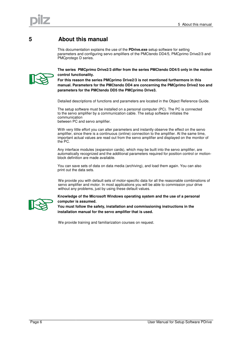 5about this manual | Pilz PMCprimo Drive2.01/21/5/230-480V User Manual | Page 6 / 56