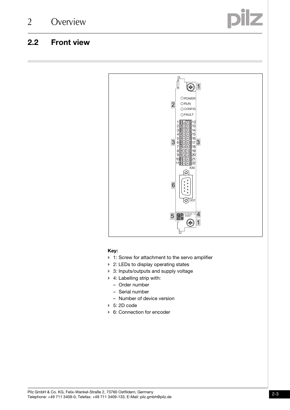 Front view, 2overview, 2 front view | Pilz PMCprimo DriveP.01/AA0/4/0/0/208-480VAC User Manual | Page 13 / 101