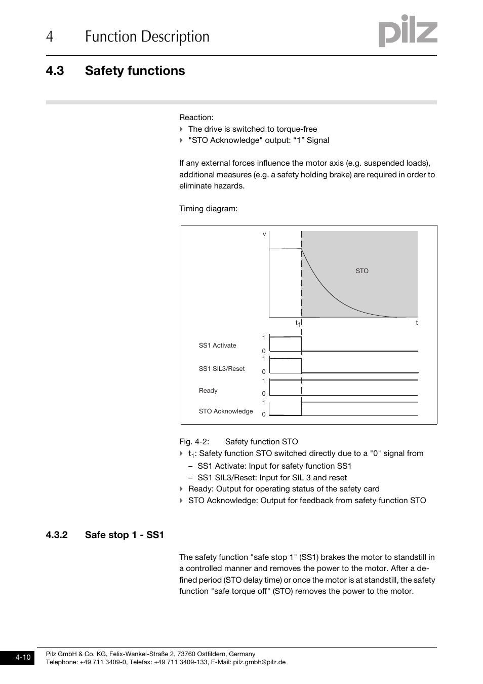 Safe stop 1 - ss1, 4function description, 3 safety functions | 2 safe stop 1 - ss1 | Pilz PMCprimo DriveP.01/AA0/4/0/0/208-480VAC User Manual | Page 28 / 101