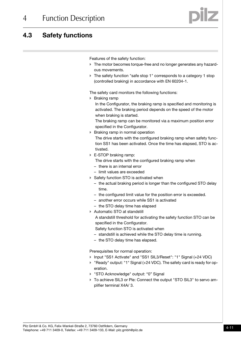 4function description, 3 safety functions | Pilz PMCprimo DriveP.01/AA0/4/0/0/208-480VAC User Manual | Page 29 / 101