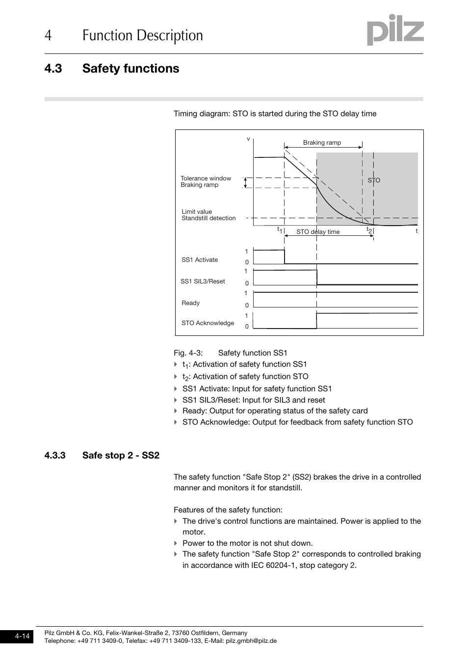 Safe stop 2 - ss2, 4function description, 3 safety functions | 3 safe stop 2 - ss2 | Pilz PMCprimo DriveP.01/AA0/4/0/0/208-480VAC User Manual | Page 32 / 101