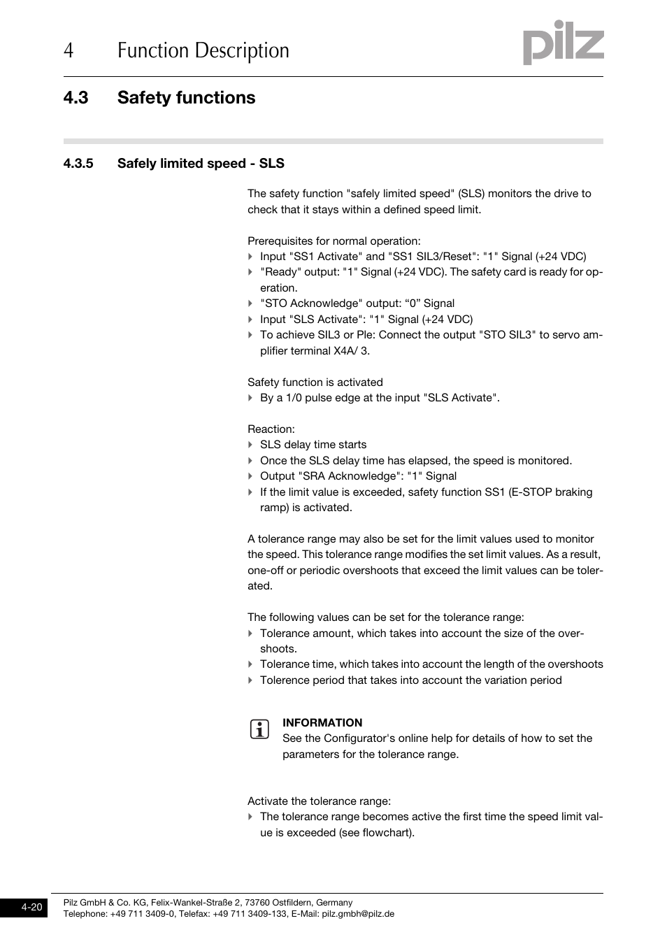 Safely limited speed - sls, 4function description, 3 safety functions | 5 safely limited speed - sls | Pilz PMCprimo DriveP.01/AA0/4/0/0/208-480VAC User Manual | Page 38 / 101