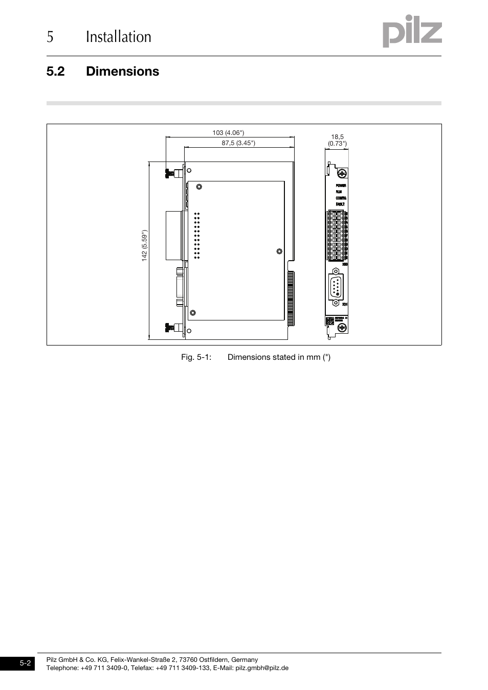 Dimensions, 5installation, 2 dimensions | Pilz PMCprimo DriveP.01/AA0/4/0/0/208-480VAC User Manual | Page 60 / 101