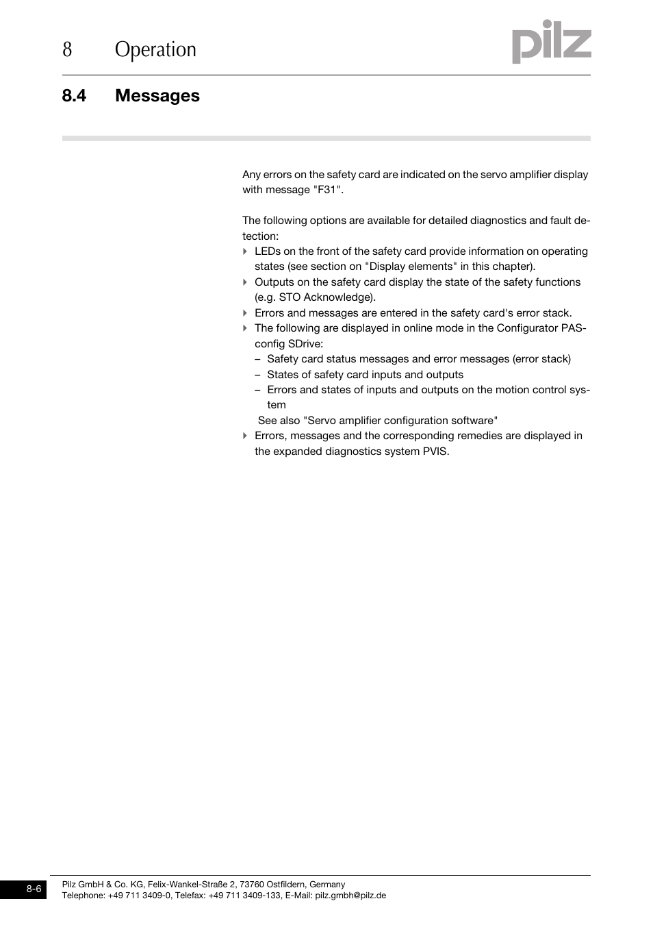 Messages, 8operation, 4 messages | Pilz PMCprimo DriveP.01/AA0/4/0/0/208-480VAC User Manual | Page 92 / 101