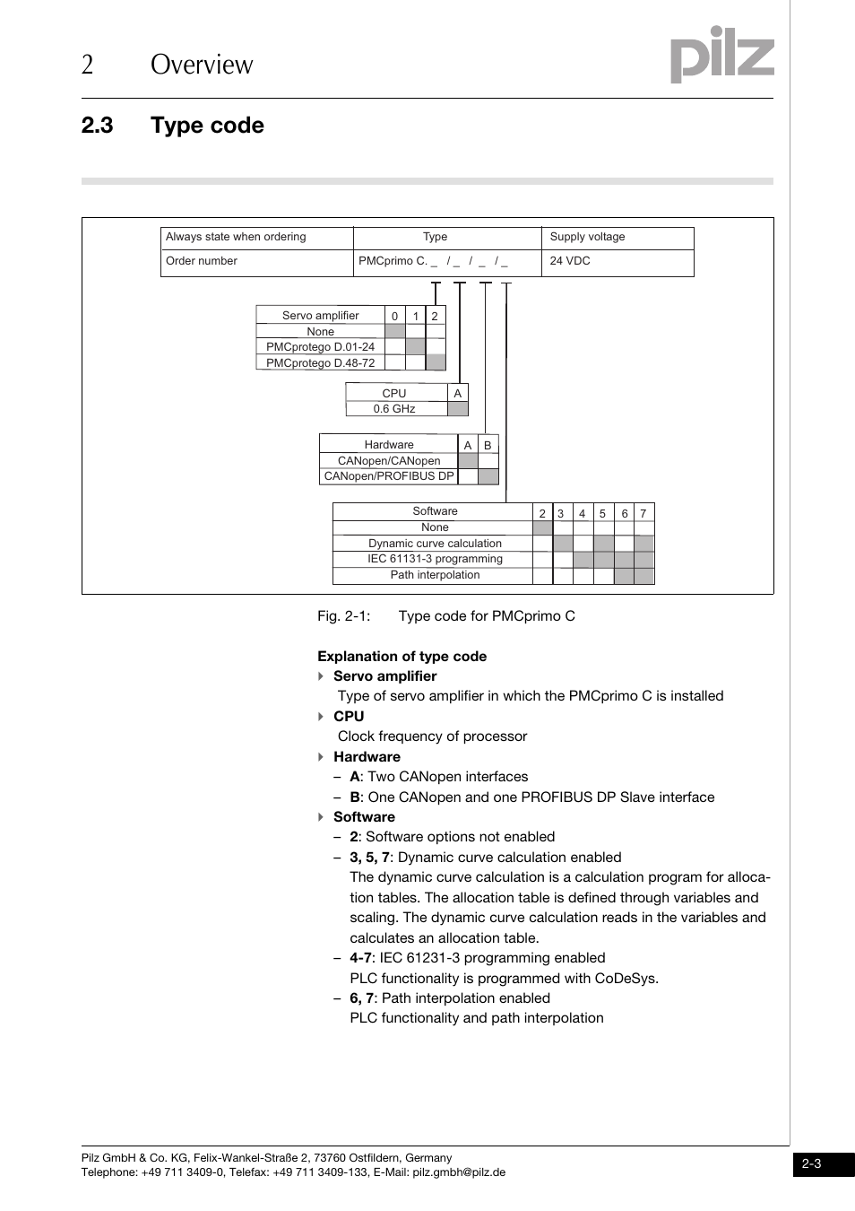 Type code, 2overview, 3 type code | Pilz PMCprimo DriveP.01/AA0/4/0/0/208-480VAC User Manual | Page 13 / 73