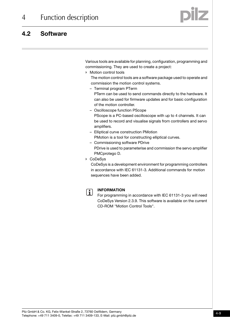 Software, 4function description, 2 software | Pilz PMCprimo DriveP.01/AA0/4/0/0/208-480VAC User Manual | Page 27 / 73