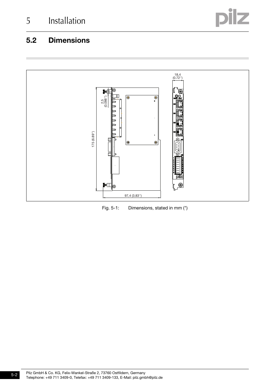 Dimensions, 5installation, 2 dimensions | Pilz PMCprimo DriveP.01/AA0/4/0/0/208-480VAC User Manual | Page 30 / 73