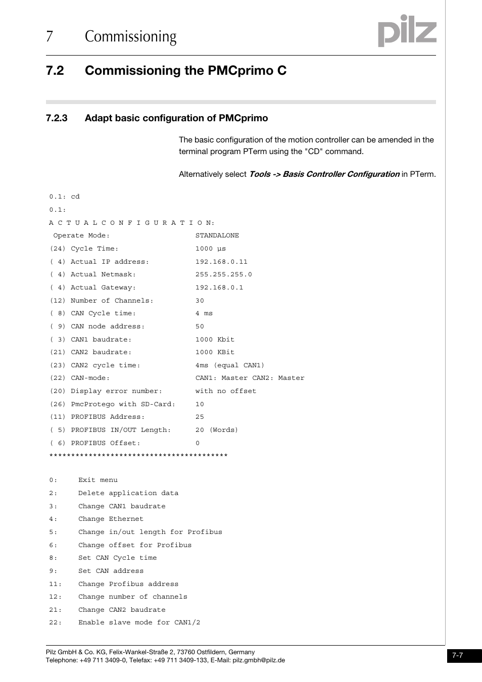 Adapt basic configuration of pmcprimo, 7commissioning, 2 commissioning the pmcprimo c | 3 adapt basic configuration of pmcprimo | Pilz PMCprimo DriveP.01/AA0/4/0/0/208-480VAC User Manual | Page 51 / 73