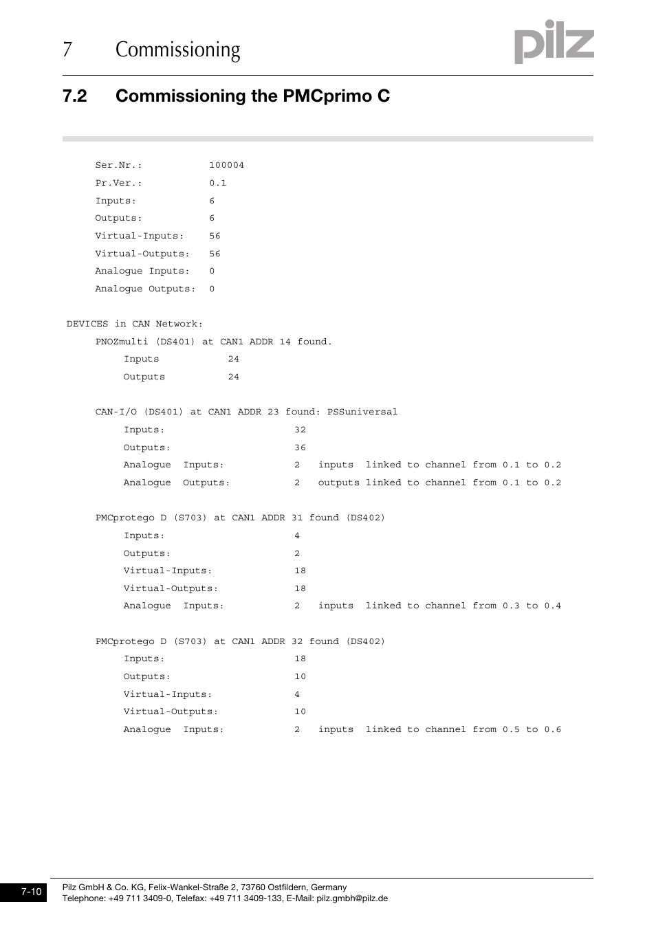 7commissioning, 2 commissioning the pmcprimo c | Pilz PMCprimo DriveP.01/AA0/4/0/0/208-480VAC User Manual | Page 54 / 73