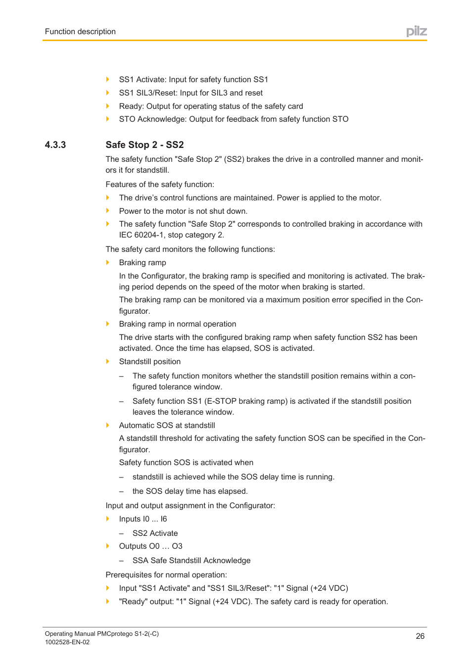 3 safe stop 2 - ss2, Safe stop 2 ­ ss2 | Pilz PMCprimo DriveP.01/AA0/4/0/0/208-480VAC User Manual | Page 26 / 93