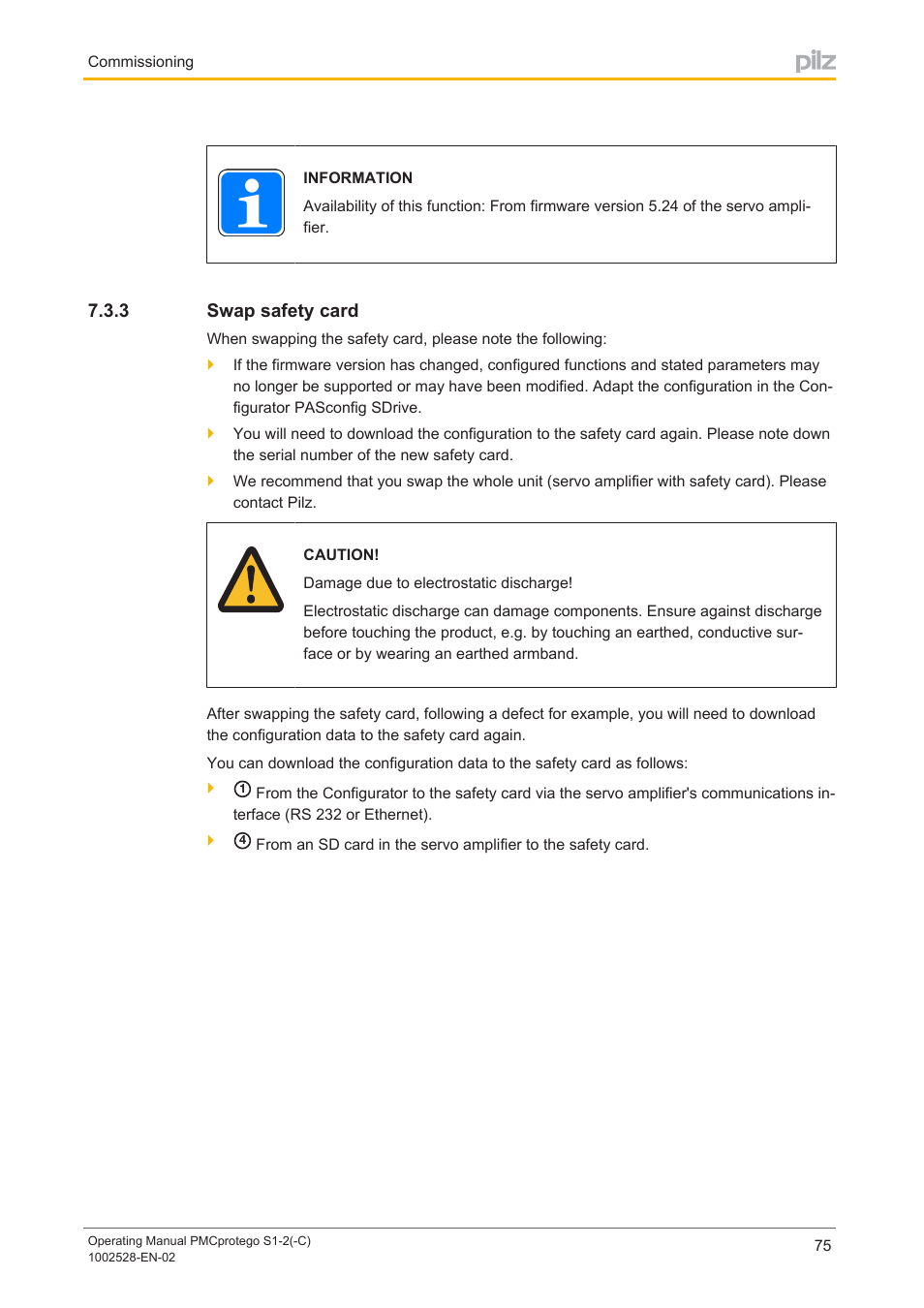 3 swap safety card, Swap safety card | Pilz PMCprimo DriveP.01/AA0/4/0/0/208-480VAC User Manual | Page 75 / 93