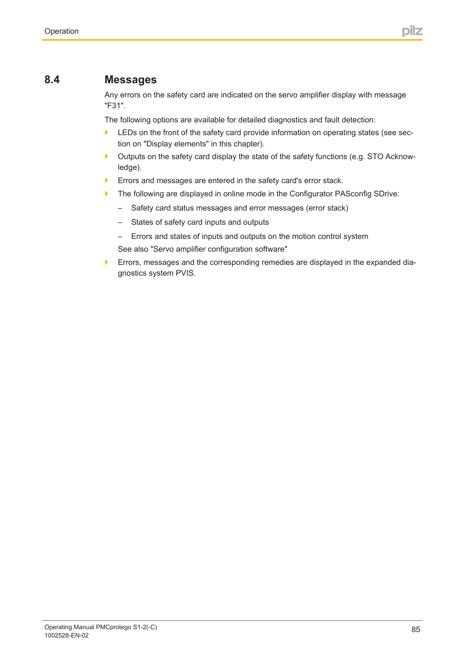 4 messages, Messages | Pilz PMCprimo DriveP.01/AA0/4/0/0/208-480VAC User Manual | Page 85 / 93